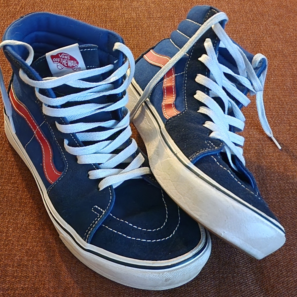 Vans Men's Blue and Red High-Top Sneakers